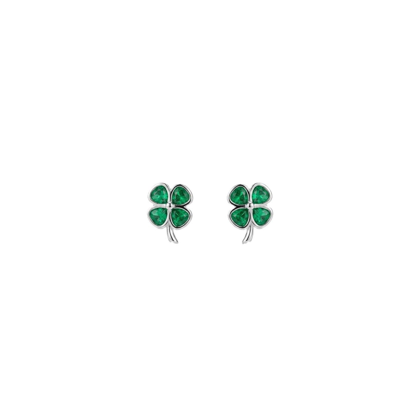 Platinum Green Clover Earrings