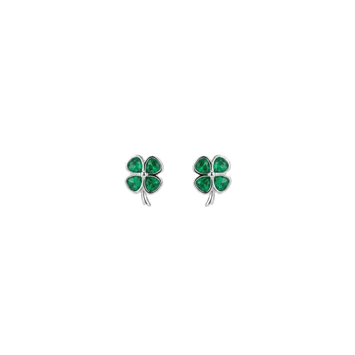 Platinum Green Clover Earrings