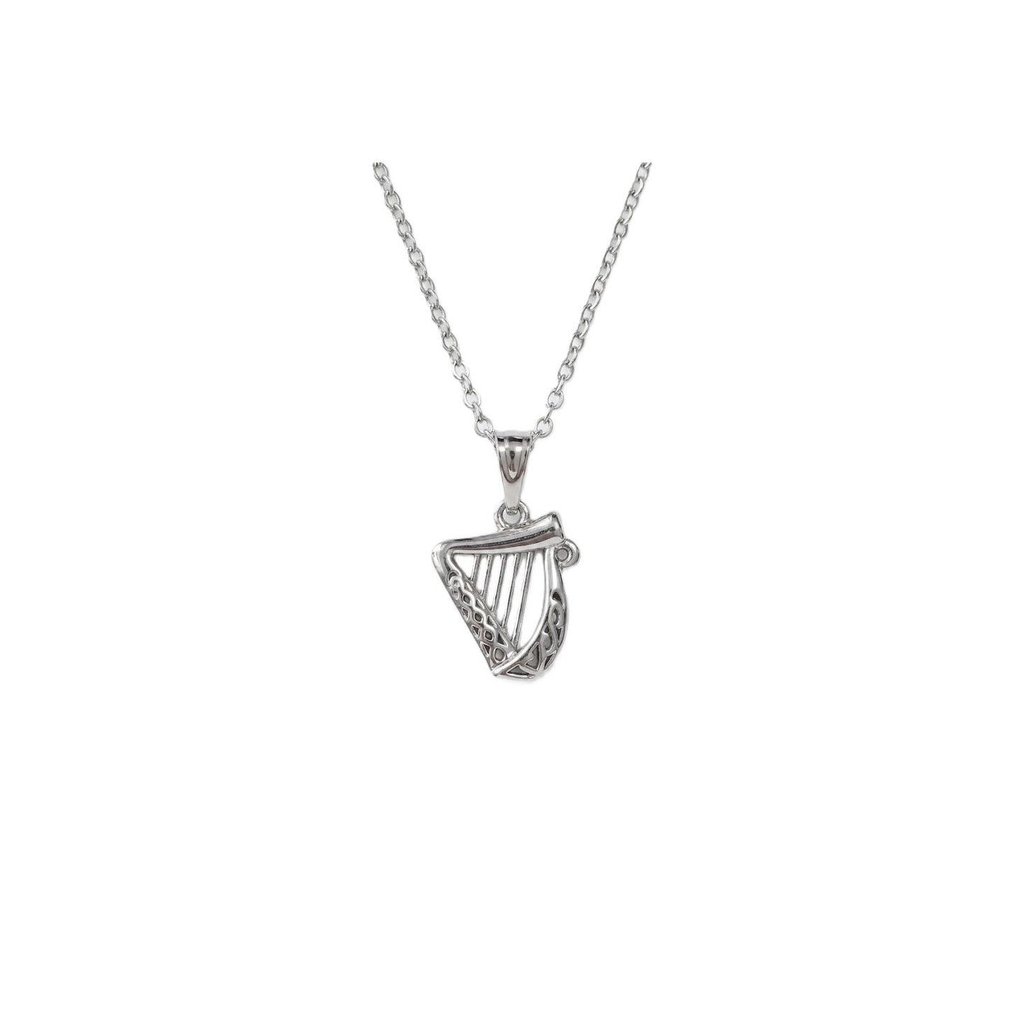 Platinum Celtic Harp Pendant