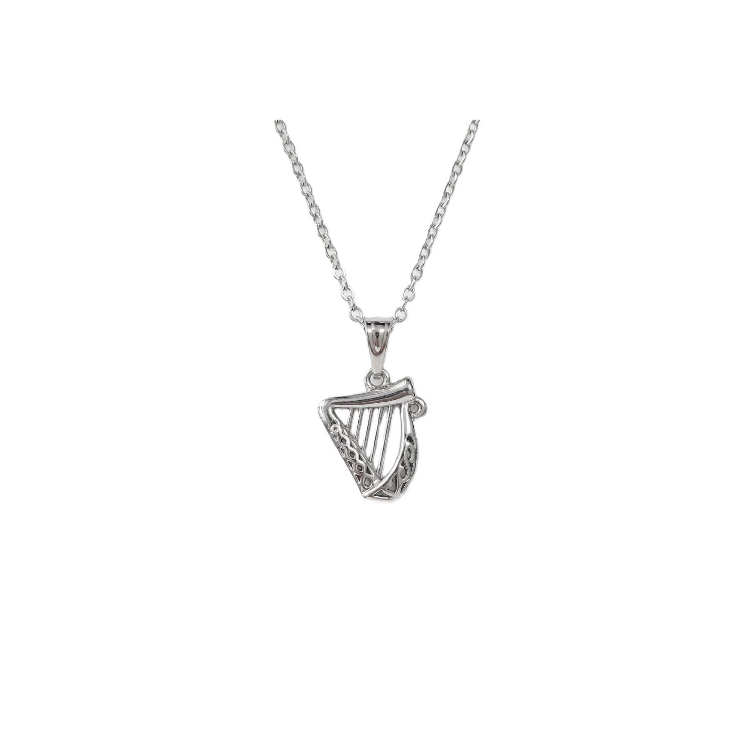 Platinum Celtic Harp Pendant