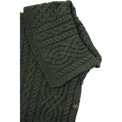 Ladies Traditional Buttoned Cowl Neck Green Poncho