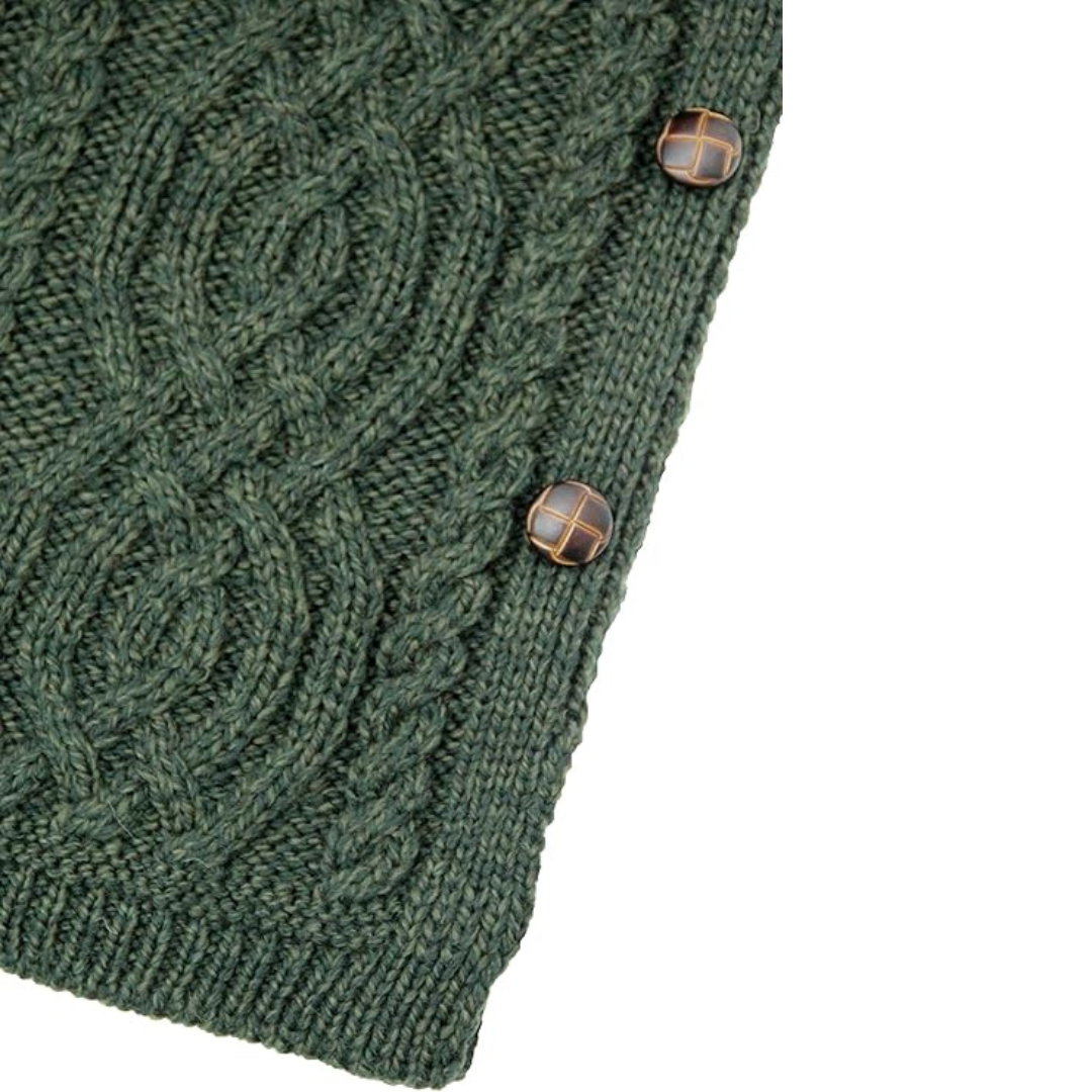 Ladies Traditional Buttoned Cowl Neck Green Poncho