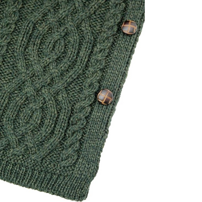 Ladies Traditional Buttoned Cowl Neck Green Poncho