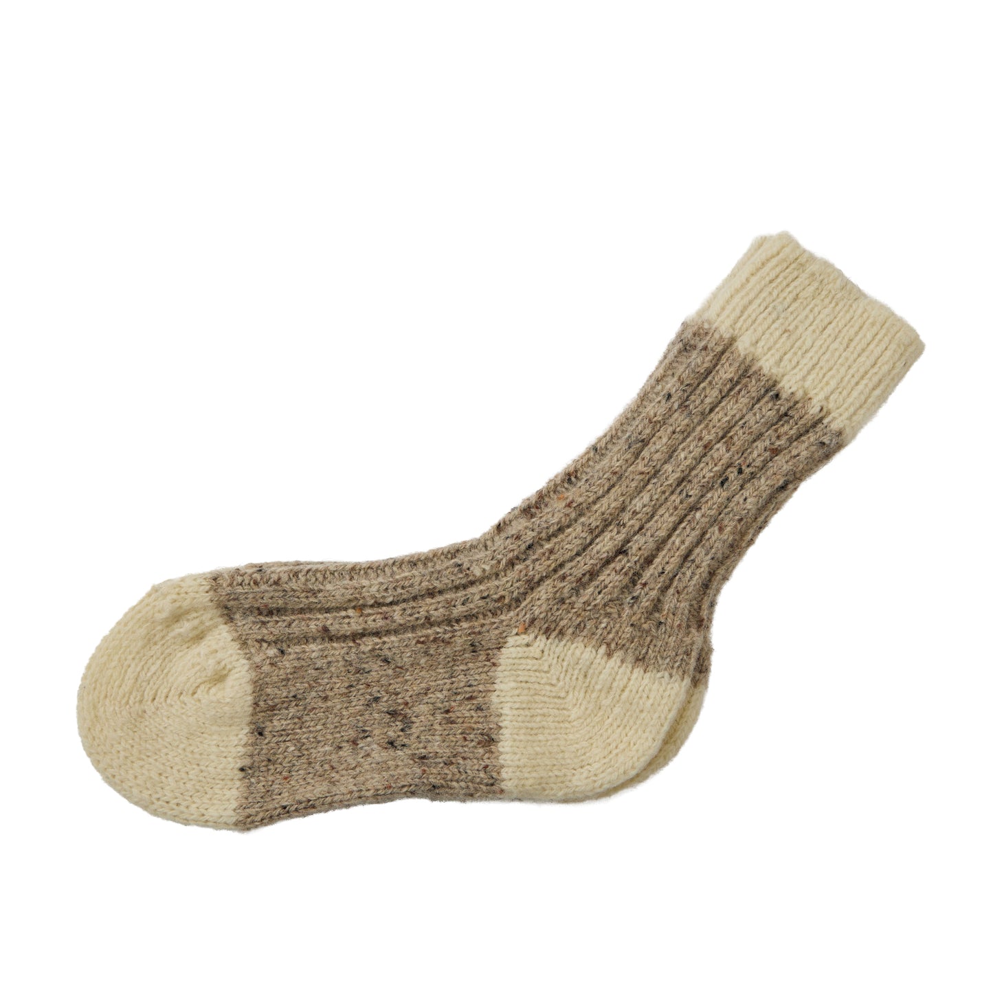 Beige and brown flecked two toned sock with cream toe and cuff.
