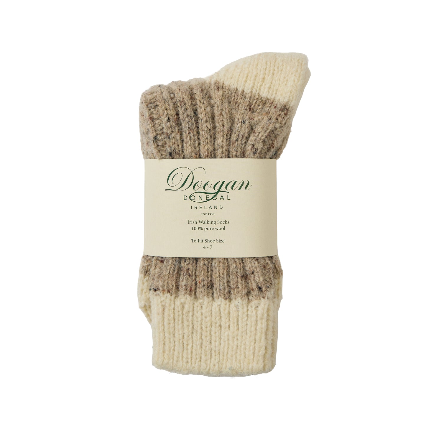 Cream and brown flecked two toned sock with ribbed texture and cream toe and cuff.