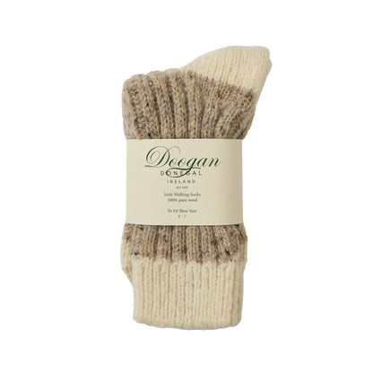 Cream and brown flecked two toned sock with ribbed texture and cream toe and cuff.