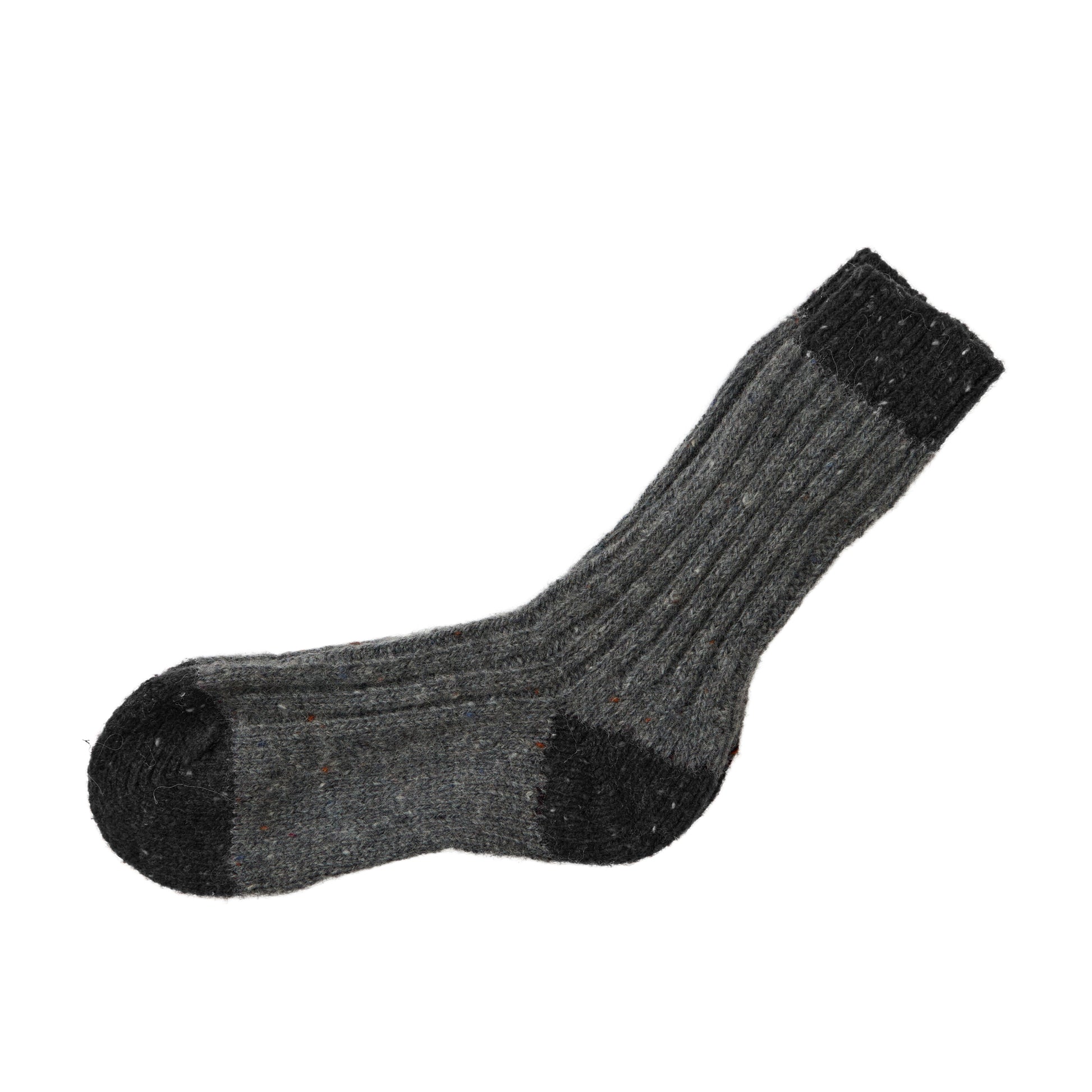 Flecked graphite sock with black toe and heel