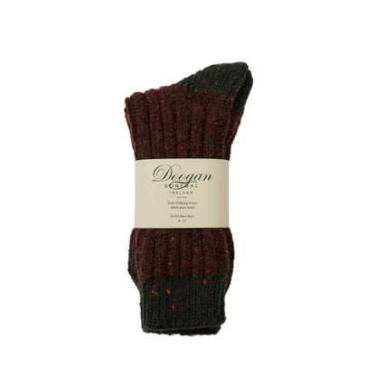 Flecked two toned heather sock folded with Doogan Ireland label wrapped around the middle