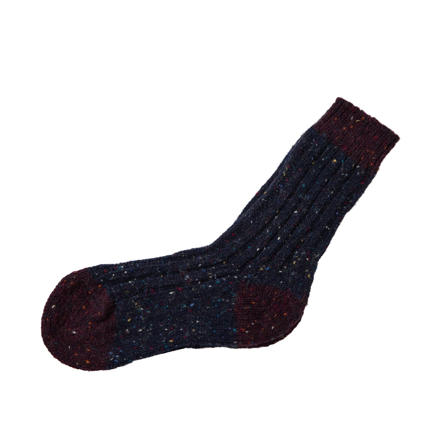 Navy flecked two toned sock with multicolor specks and ribbed texture