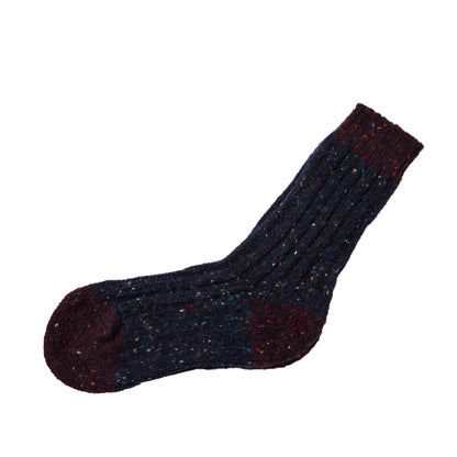 Navy flecked two toned sock with multicolor specks and ribbed texture