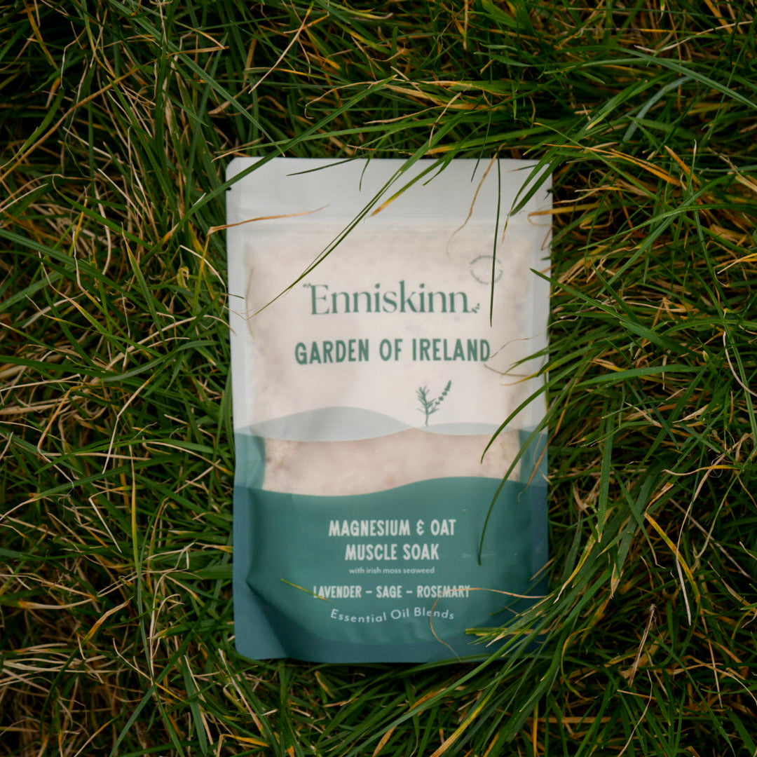 Enniskinn Garden of Ireland Magnesium and Oat Muscle Soak bag on green grass
