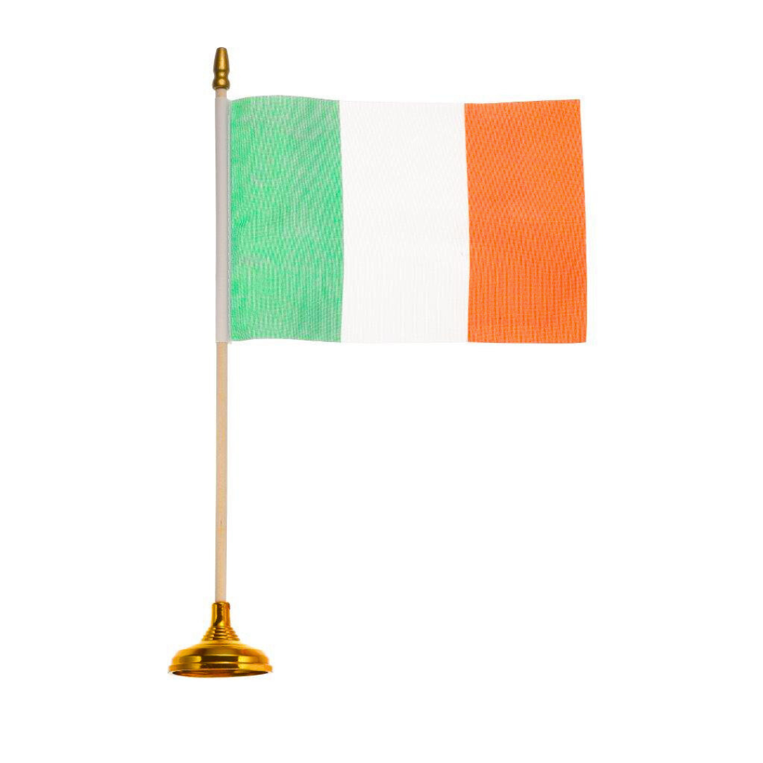 Small table flag with vertical green, white, and orange stripes