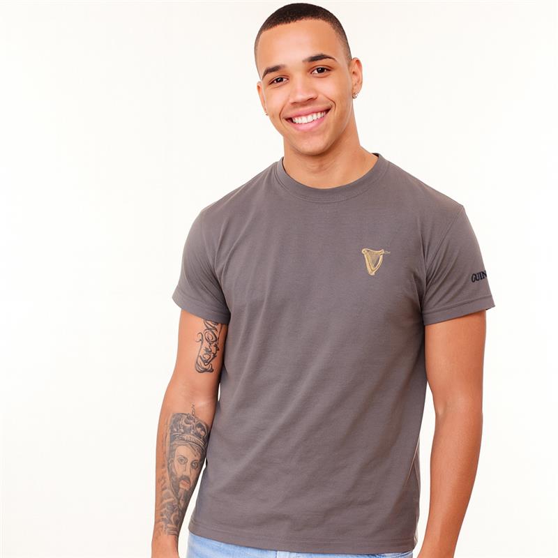 Guinness Grey Embroidered Gold Harp T-Shirt
