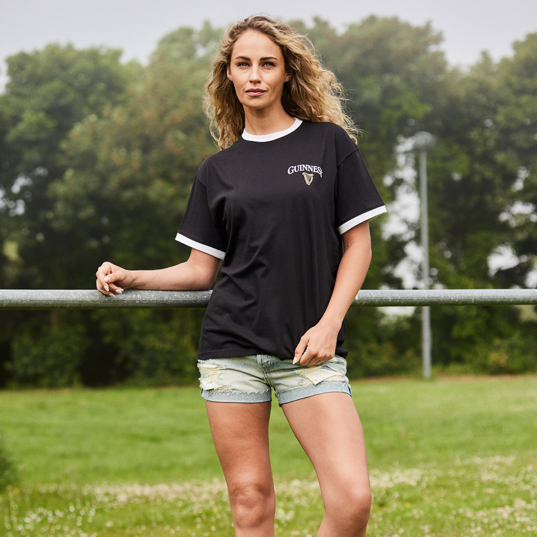 Unisex Guinness Black And White Ringer T-Shirt