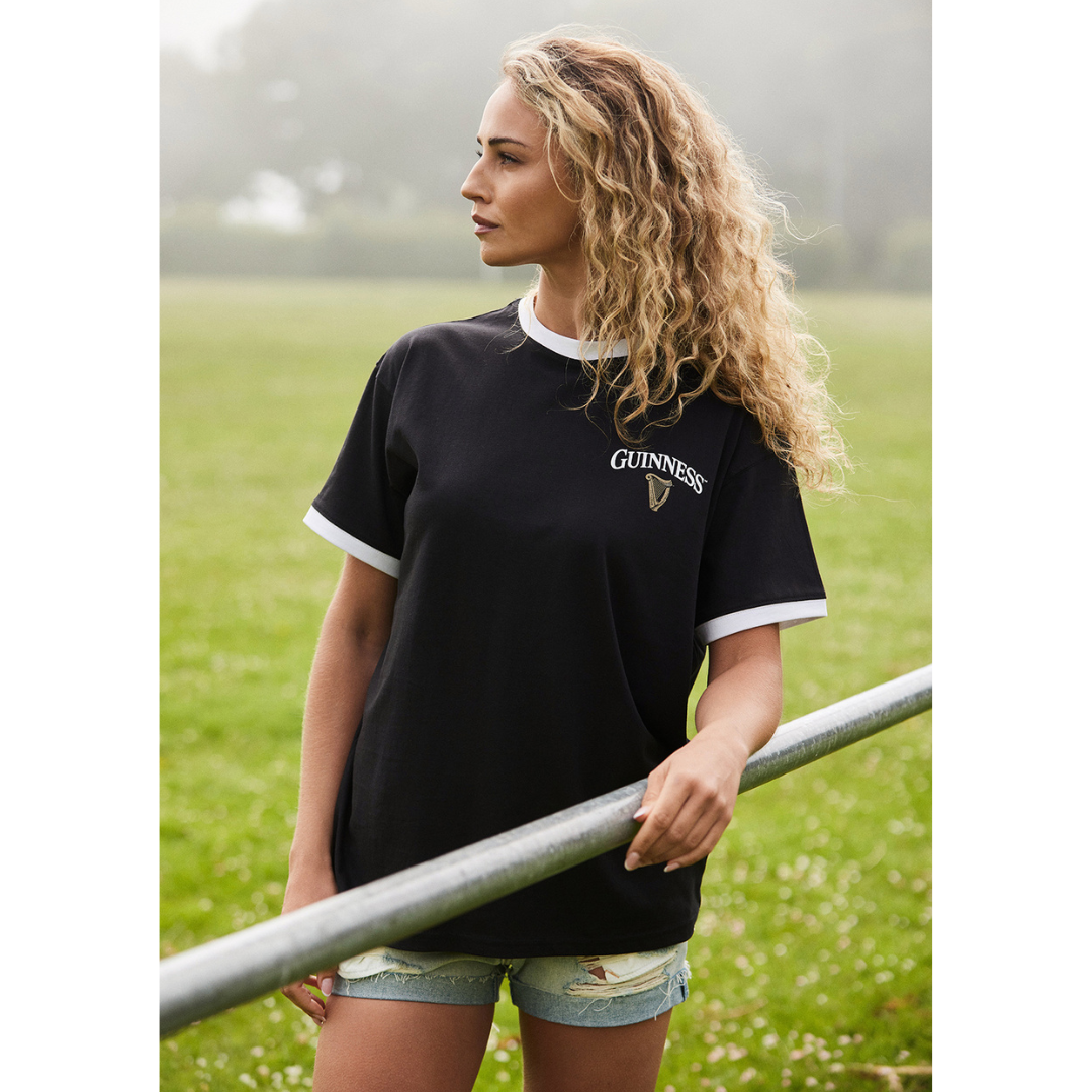 Unisex Guinness Black And White Ringer T-Shirt