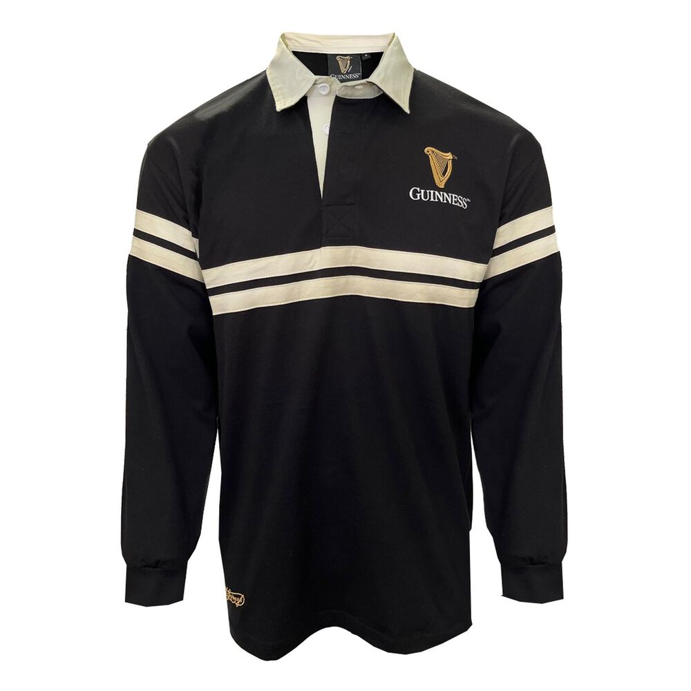 Guinness Harp Long Sleeve Rugby Shirt Cream and Black