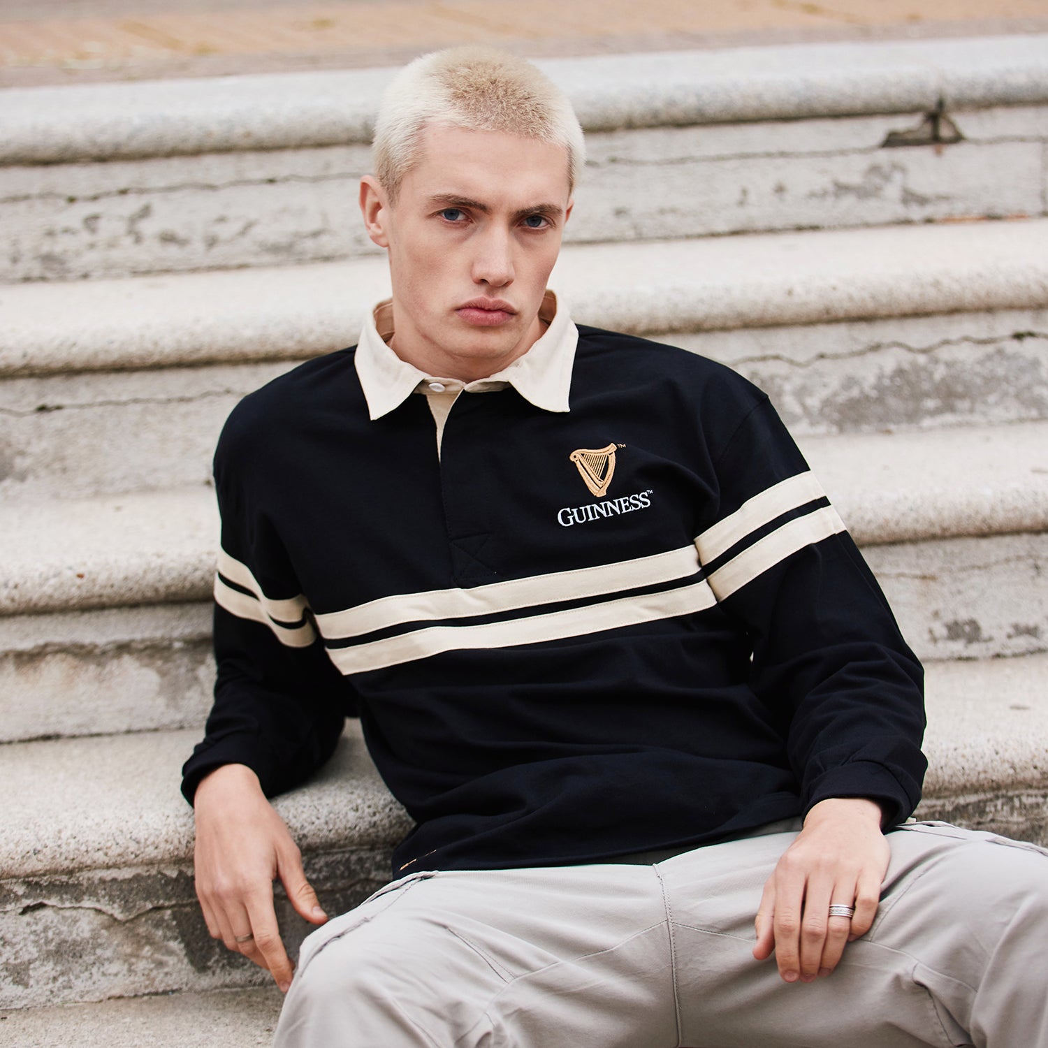 Guinness Harp Long Sleeve Rugby Shirt Cream and Black – Carrolls