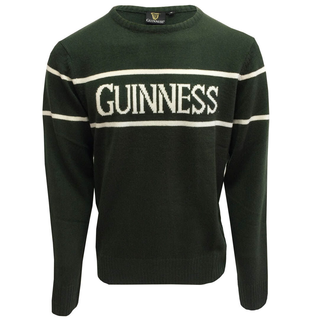 Guinness Men's Knit Sweater With White Guinness Text Bottle Green