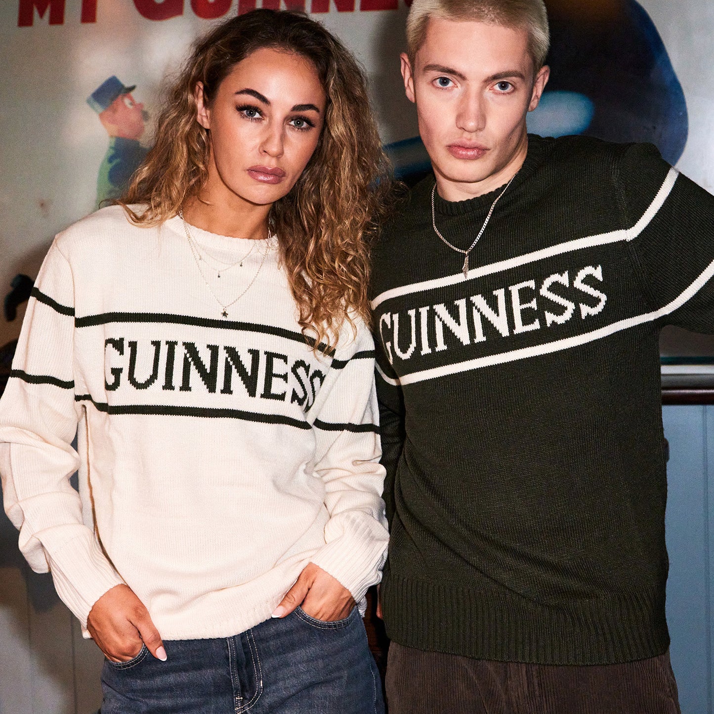 Guinness Mens White & Green Knit Jumper