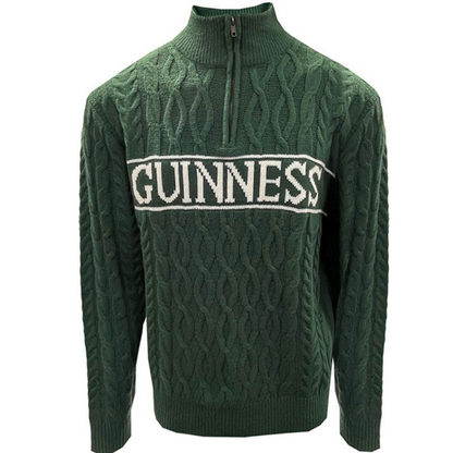 Guinness Aran Knit Style 1/4th Zip Jumper Green