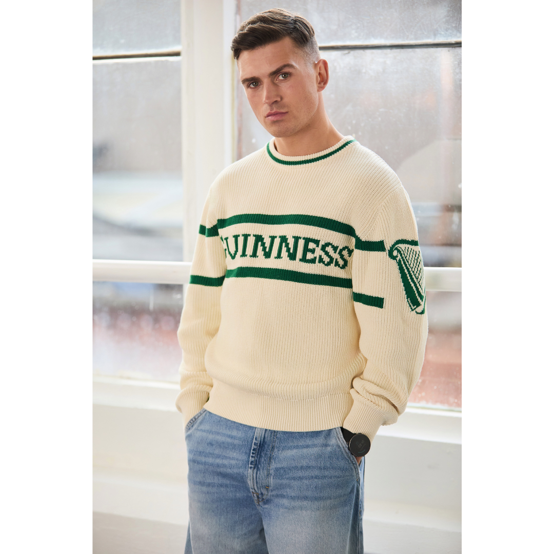 Guinness Crew Neck Harp Sleeve Knit Jumper Green