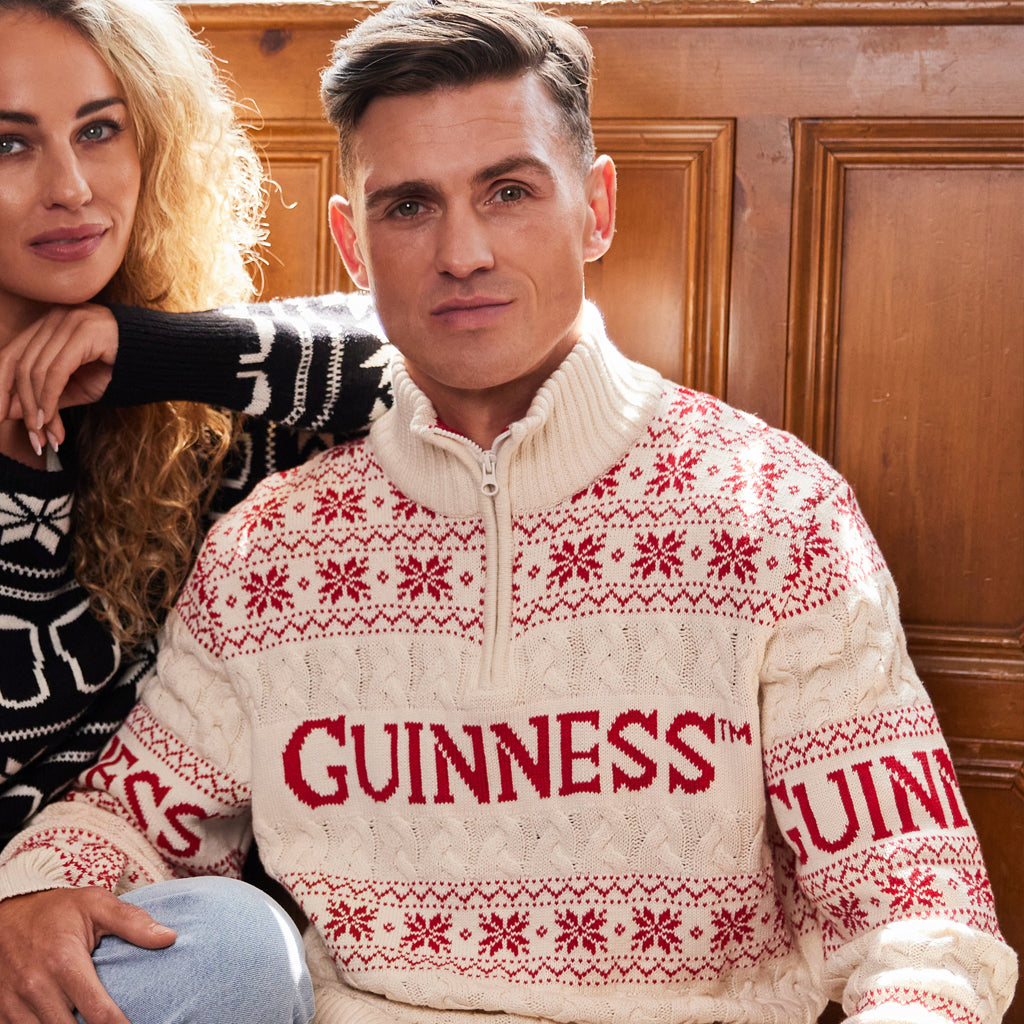 Guinness 1/4 Zip Cable Knit Christmas Sweater 