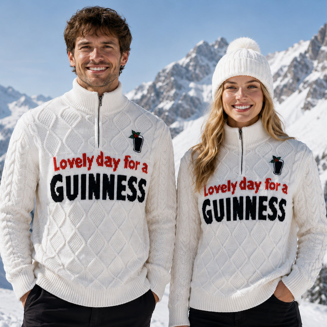 Unisex Cream Guinness Holy Pint Quarter Zip Sweater