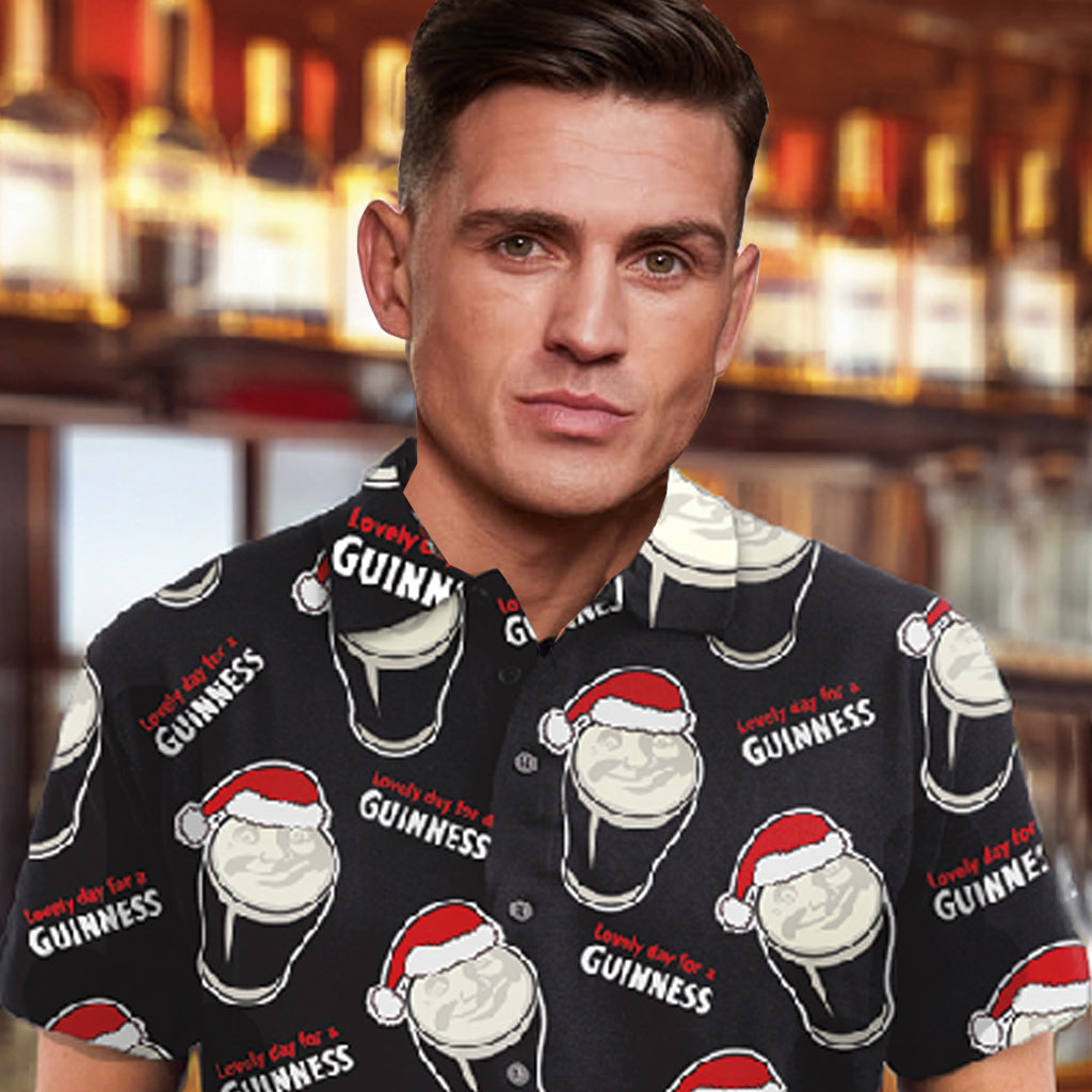 Guinness AOP Smiley Pint with Santa Hat Christmas Shirt 