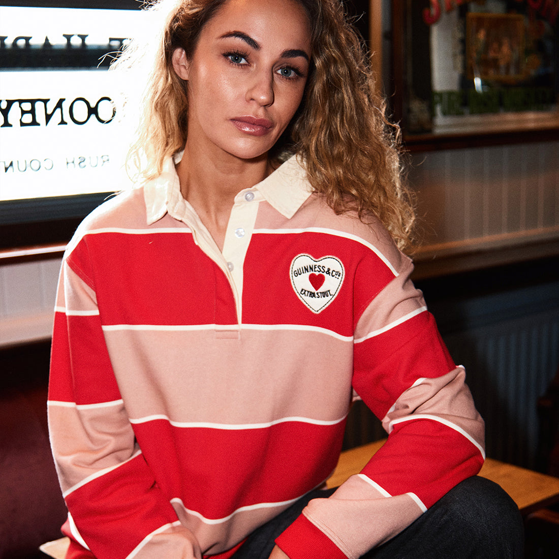 Guinness Red & Pink Heart Rugby Sweatshirt