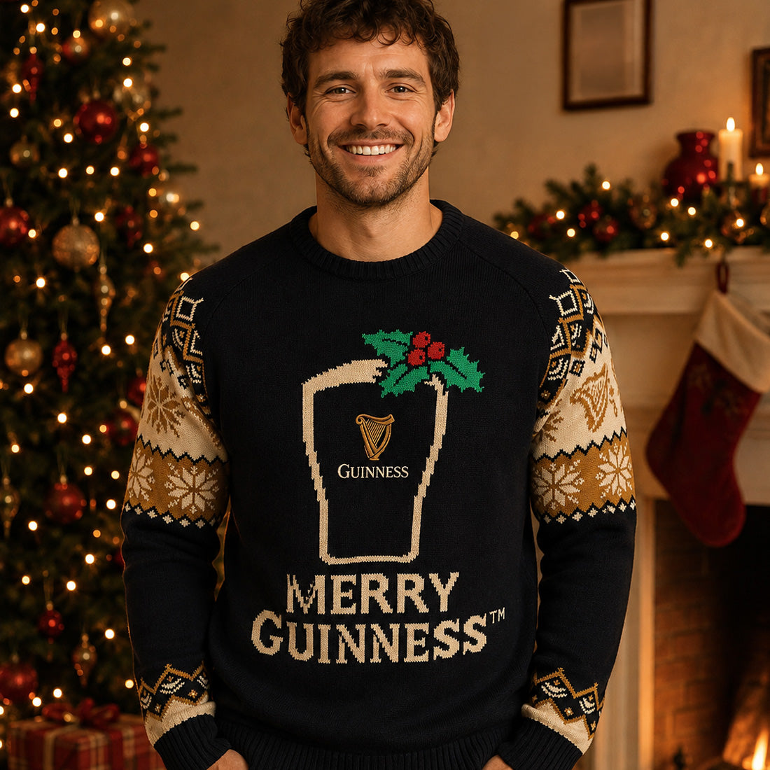 Guinness Pint & Holly Black Christmas Jumper