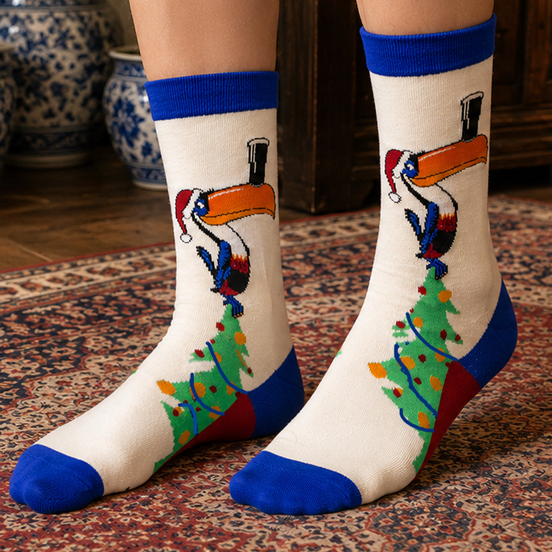 Guinness Toucan Tree Cream & Blue Christmas Socks