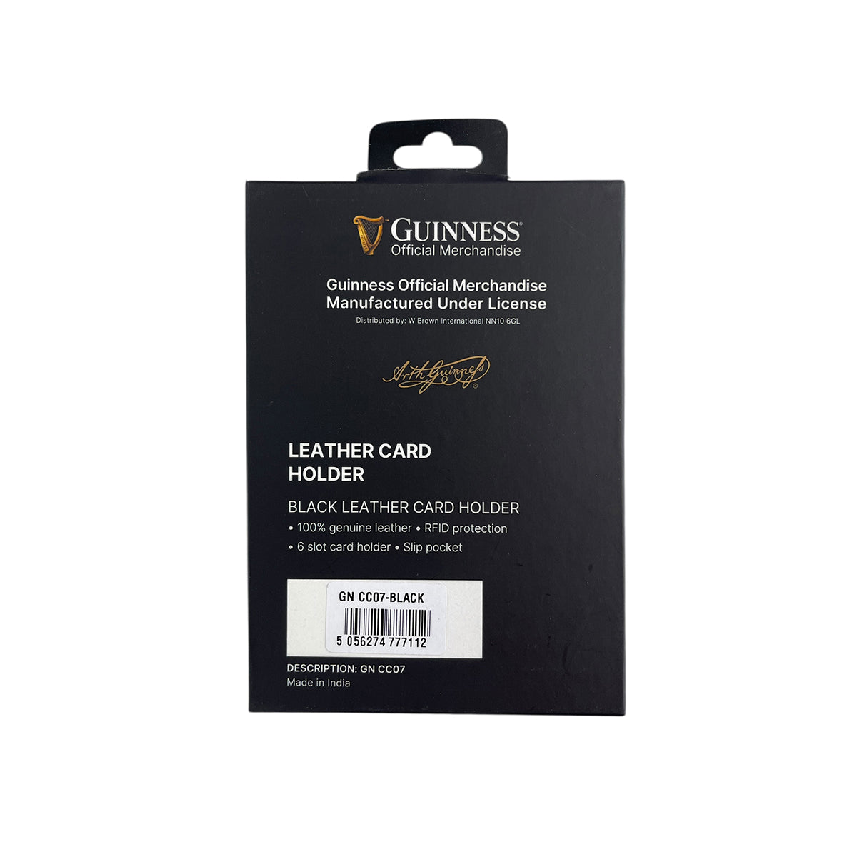 Guinness Leather Card Holder Slip Wallet in black packaging box