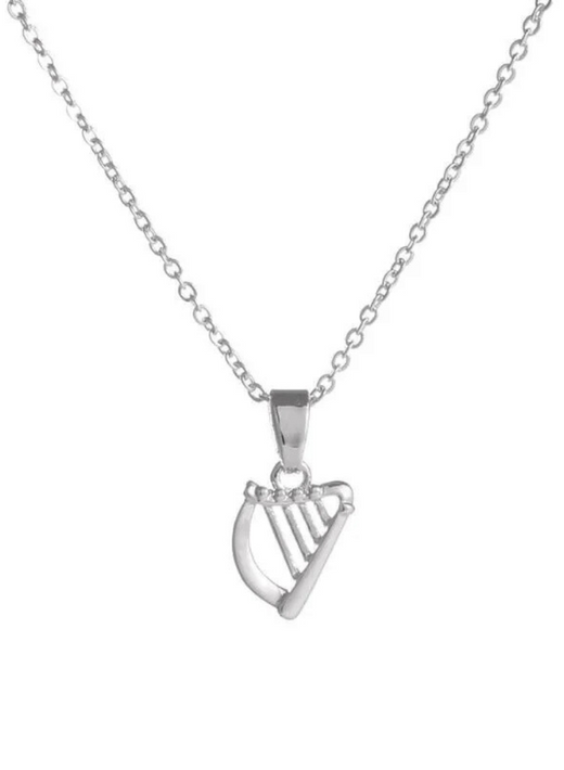 Grá Collection Silver Plated Celtic Harp Necklace