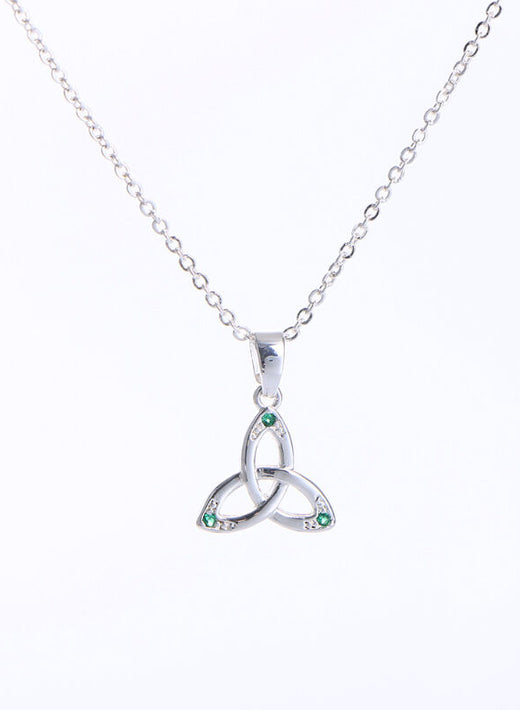 Grá Collection Silver Plated Trinity Knot With Mini Green Cubic Zirconia Stones Necklace