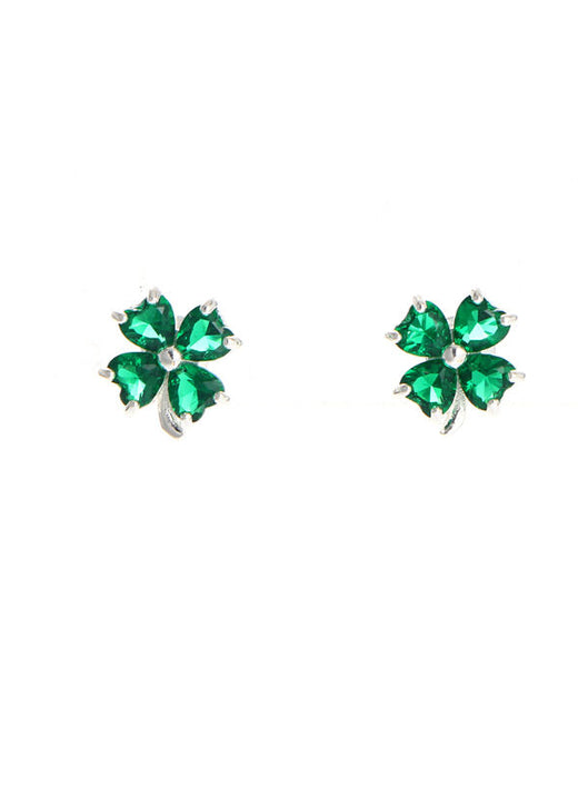 Pair of earrings shaped like four-leaf clovers with green gemstones