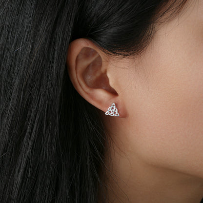 Silver Plated Plain Trinity In Circle Earrings