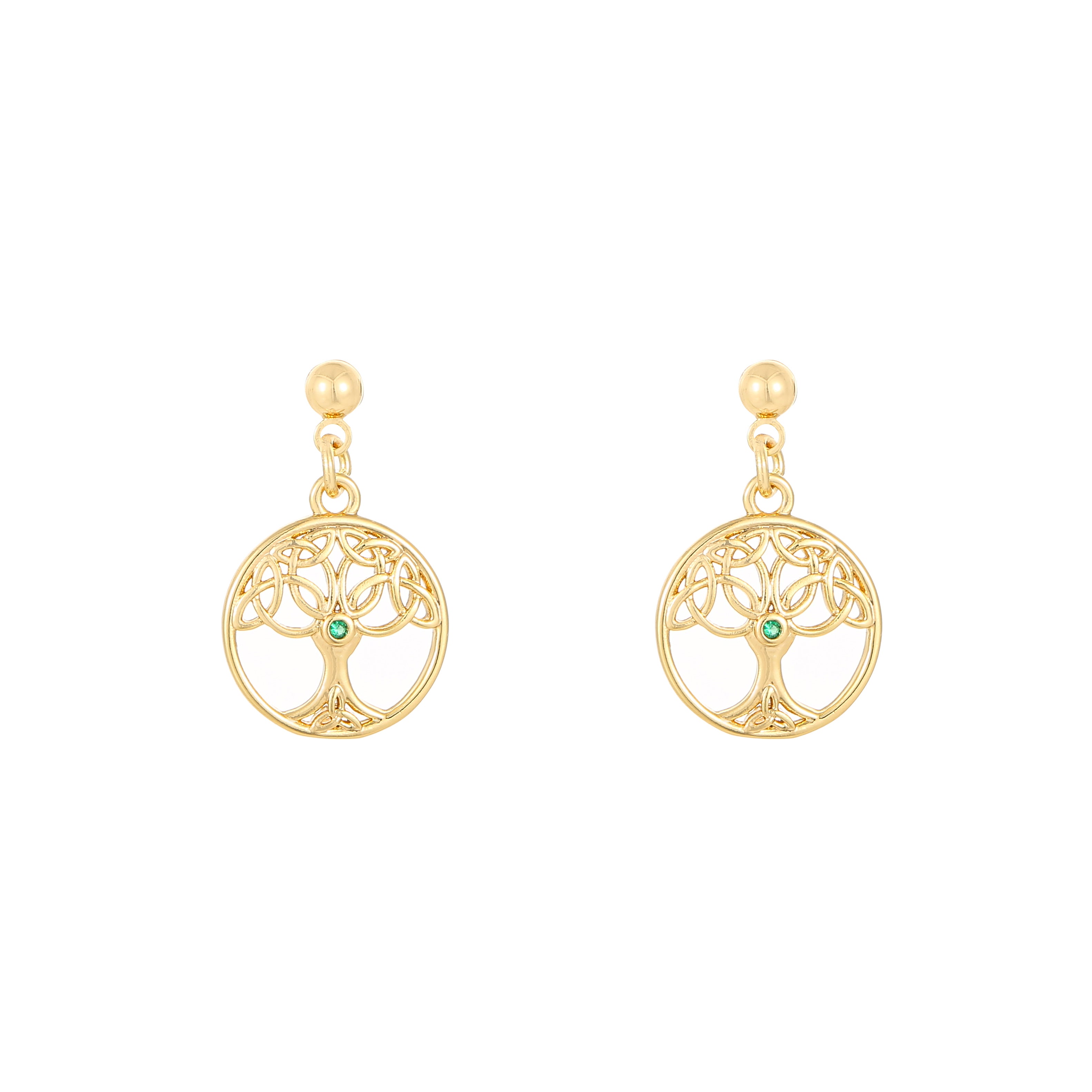 Gold Plated Trinity Tree Of Life Drop Earrings