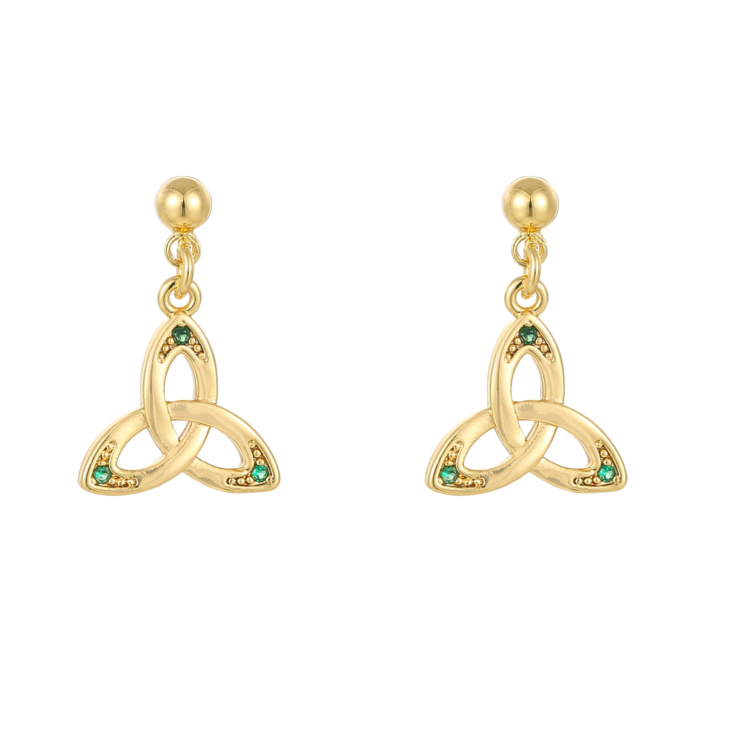 Gold Plated Plain Trinity With Stones Drop Earrings