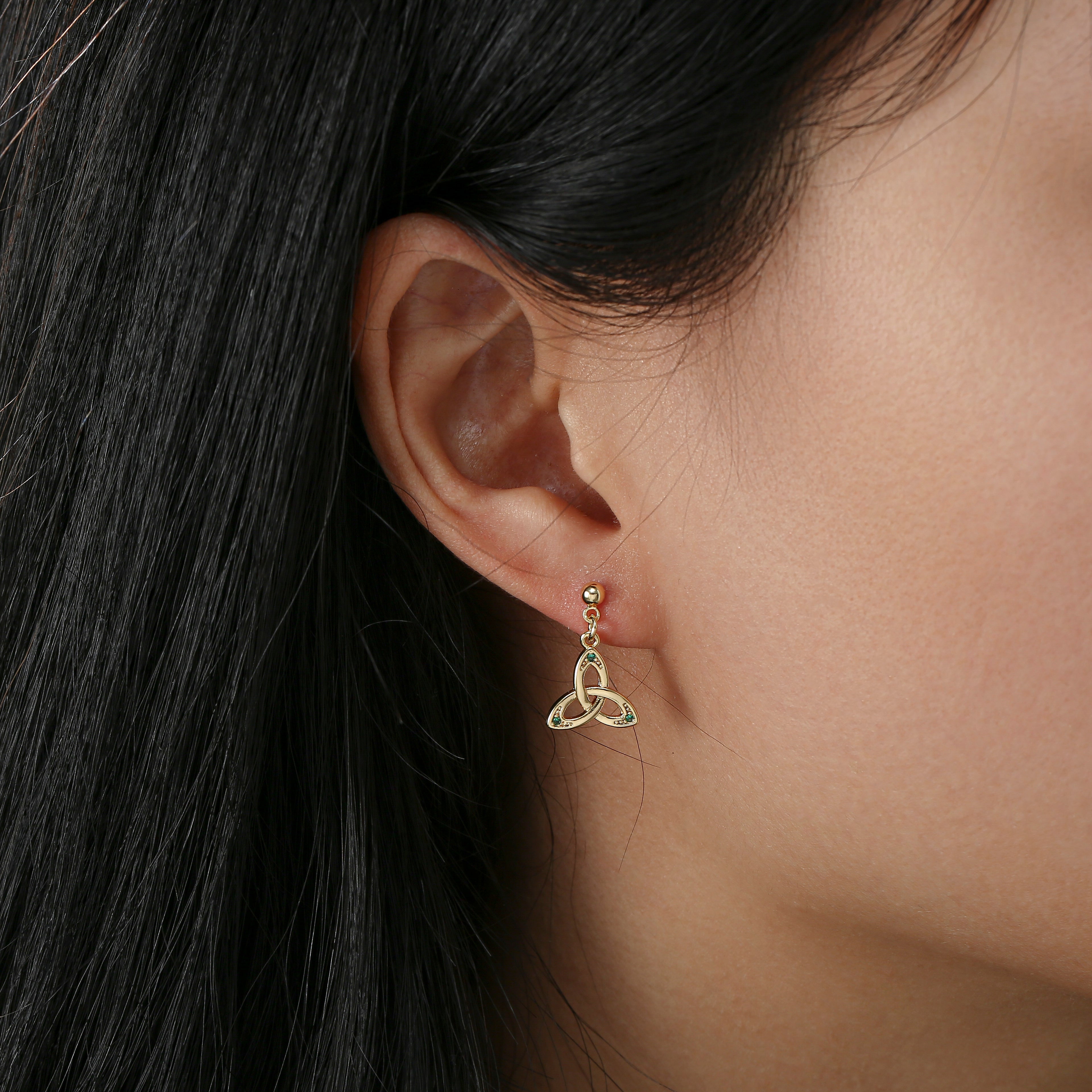 Gold Plated Plain Trinity With Stones Drop Earrings 