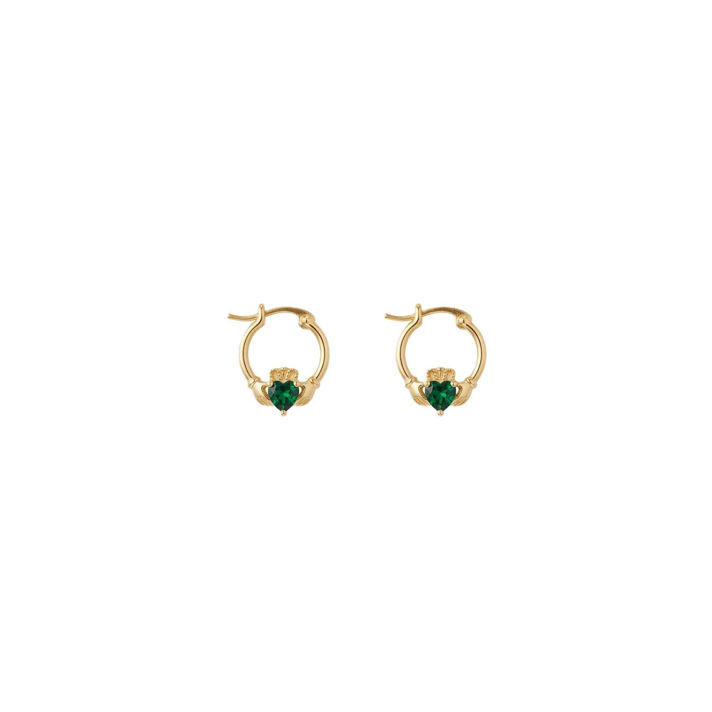 Gold Plated Green Claddagh Hoop Earrings