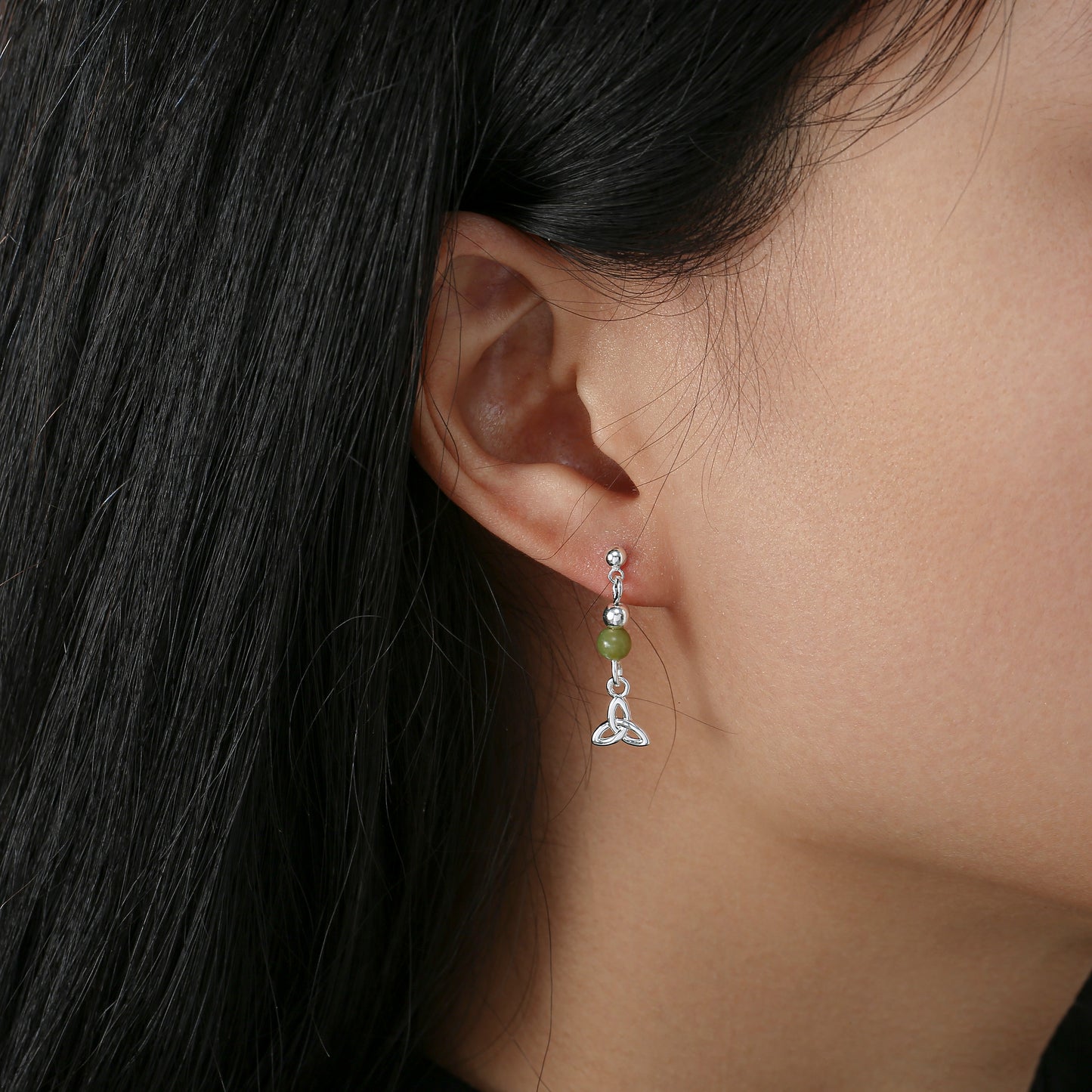 Silver Plated Trinity With Bead Drop Earrings