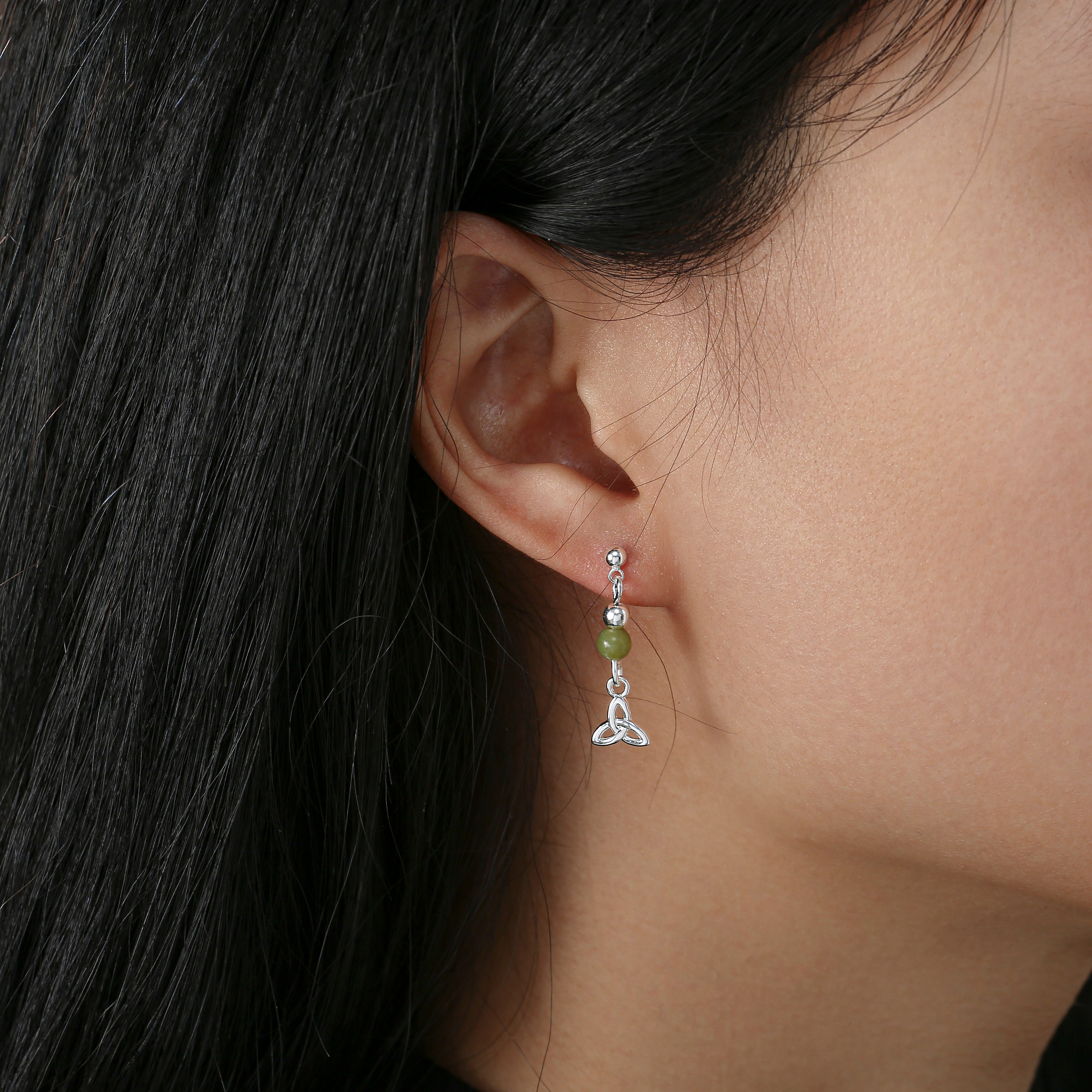 Silver Plated Trinity With Bead Drop Earrings