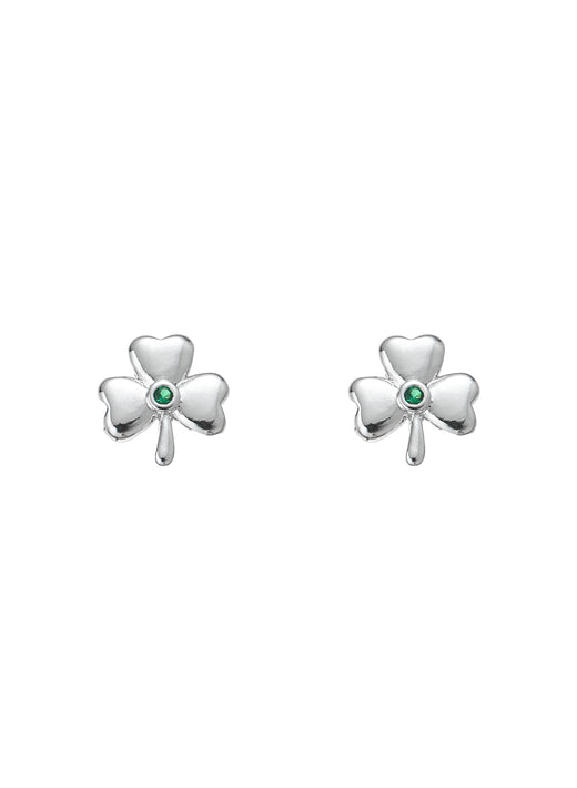Pair of silver shamrock earrings with green gemstone centers