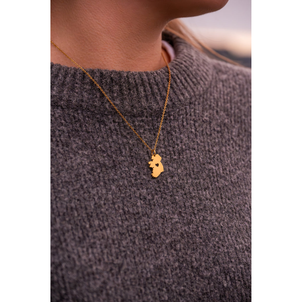 Ireland Heart Map Gold Necklace