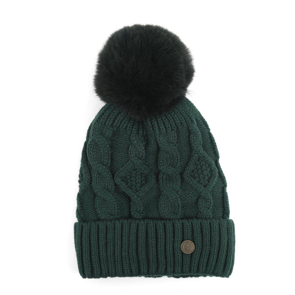 Celtic Weave Green Melange Bobble Hat
