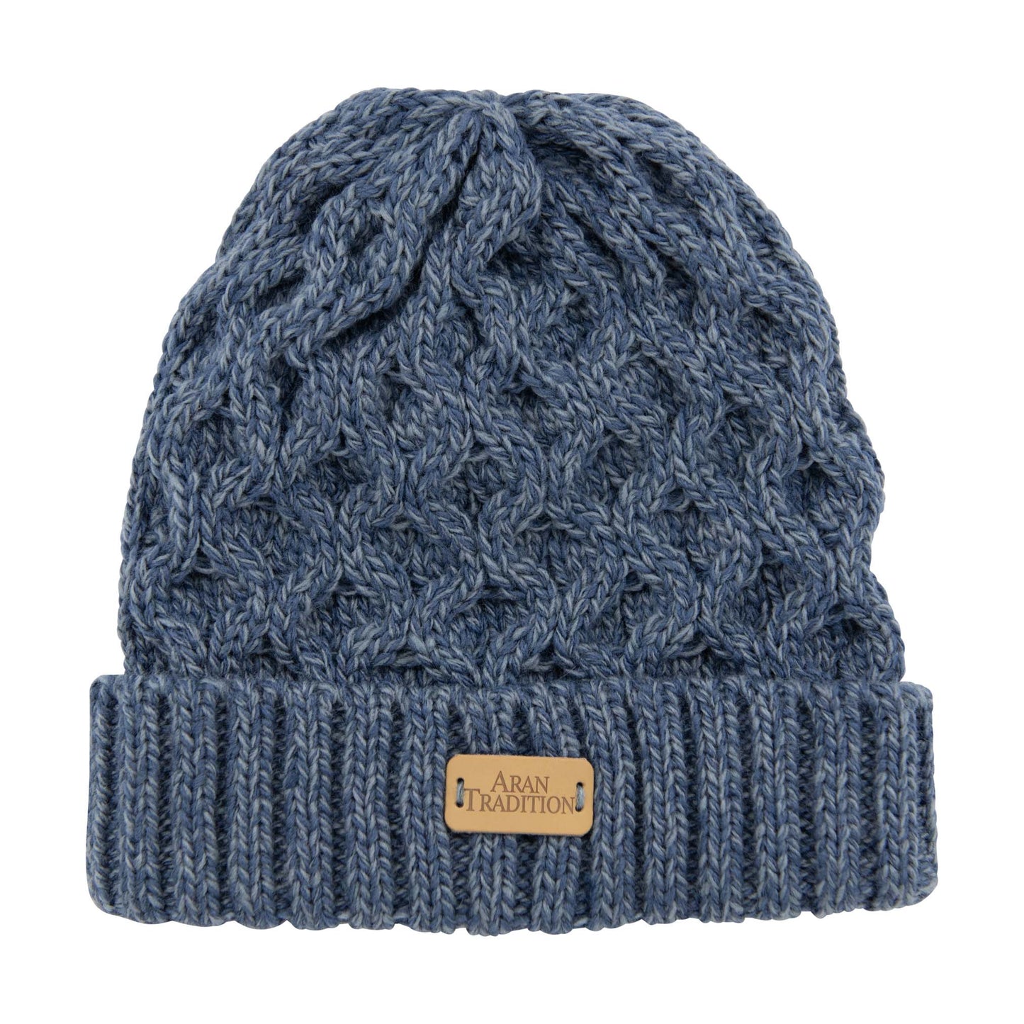 Aran Cable Denim Blue Mix Beanie
