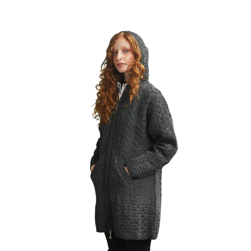 Ladies Merino Wool Hooded Coat Charcoal