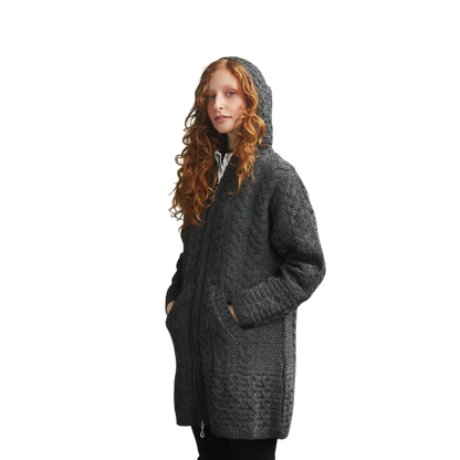 Ladies Merino Wool Hooded Coat Charcoal