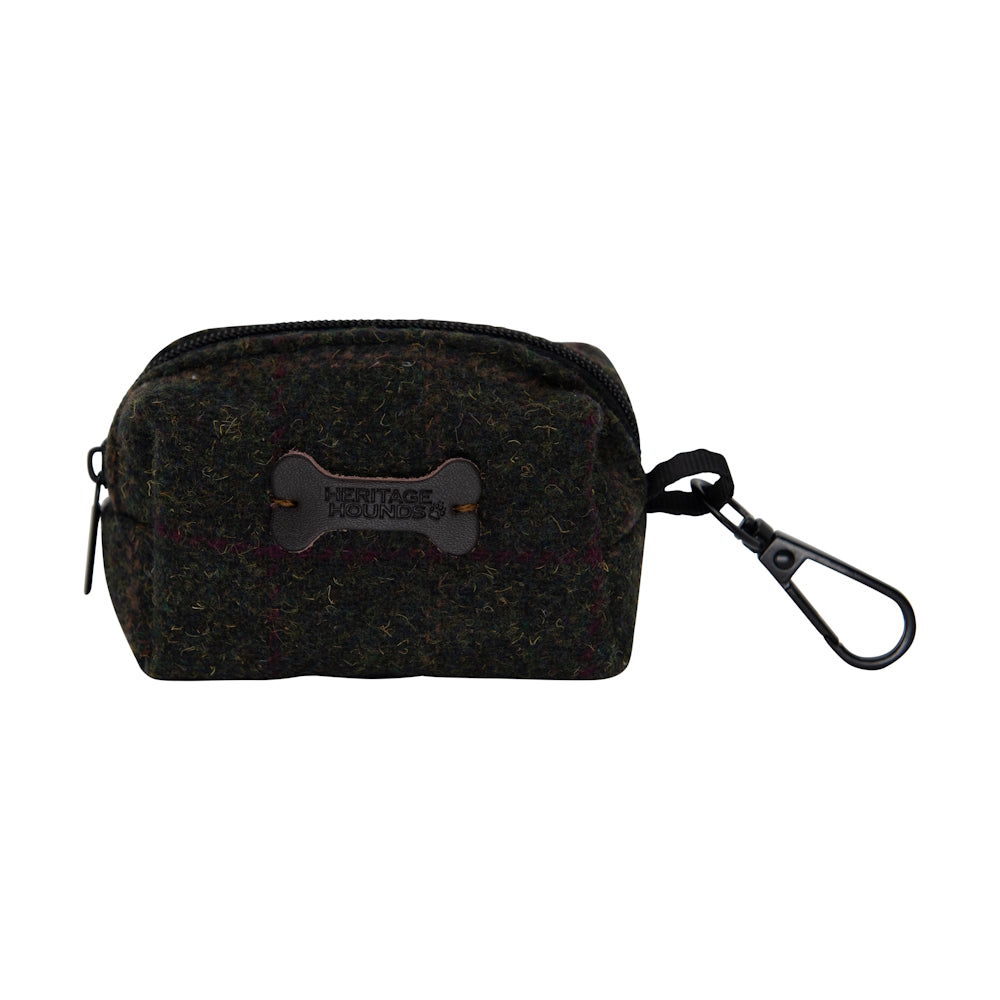 Small dark fabric pouch with zipper and clip on side
