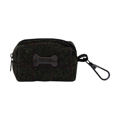 Small dark fabric pouch with zipper and clip on side
